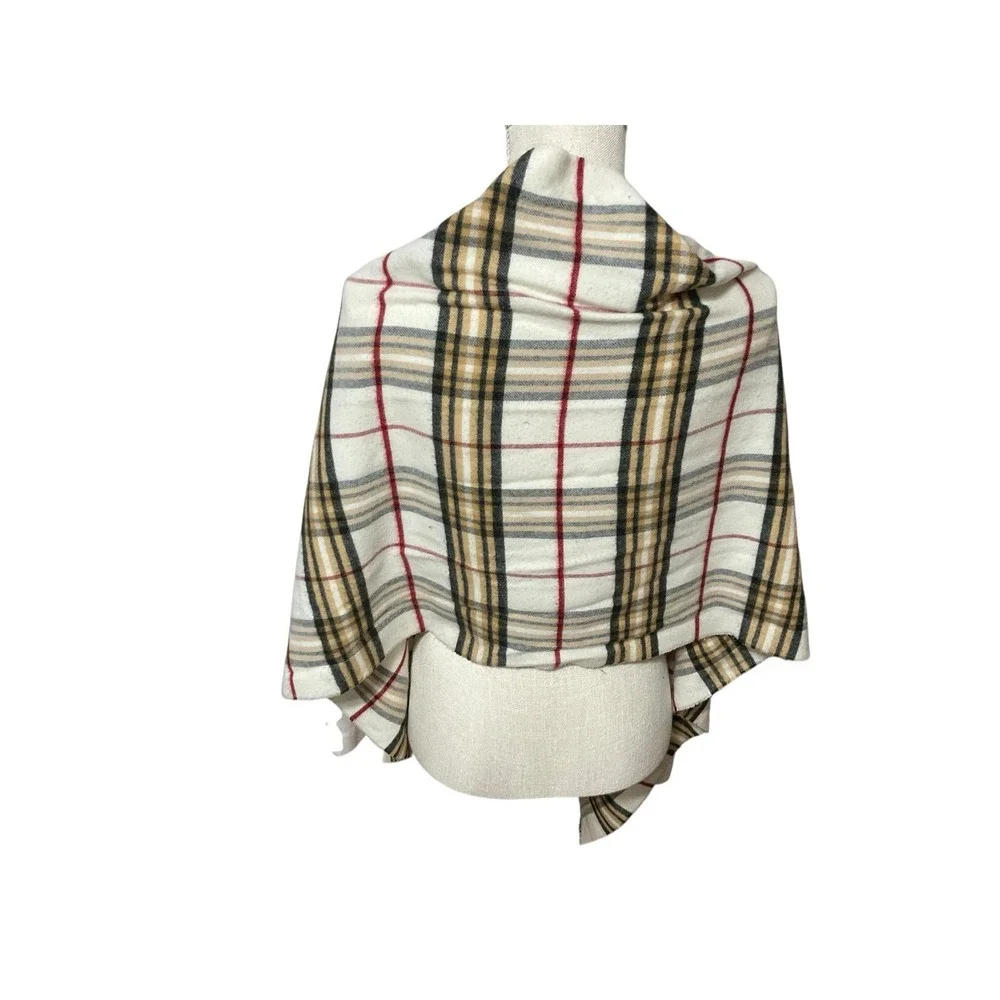 Cashmink V Fraas Winter Scarf Tartan Plaid Tan Black Red Ivory Tassels Germany